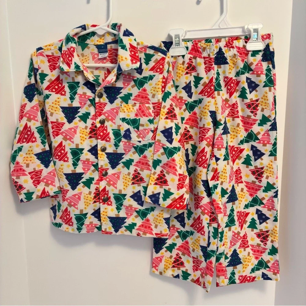 Old Navy Toddler Flannel Pajama Set Christmas Trees Multicolor Size 3T